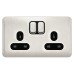 Schneider Lisse - Switched Socket - 2 gang - 13A Stainless Steel with Black Interior GGBL3020BSS