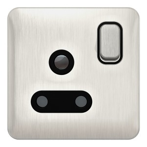 Schneider Lisse - Round Pin Switched Socket - 1 gang - 15A Stainless Steel with Black int GGBL3090BSSS