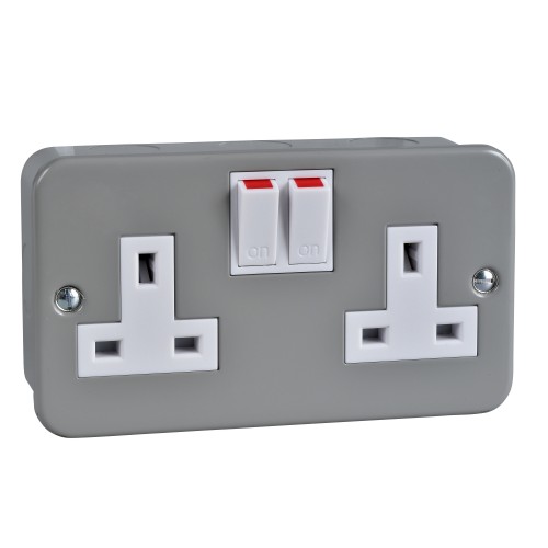 Schneider Exclusive Metal clad - switched socket - 13 A - 230 V - 2 gangs - grey GMC132SS