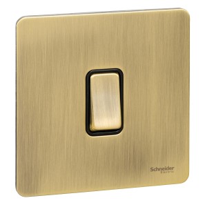 Schneider Ultimate Screwless flat plate - rocker plate switch - 1 gang - antique brass GU1412BAB