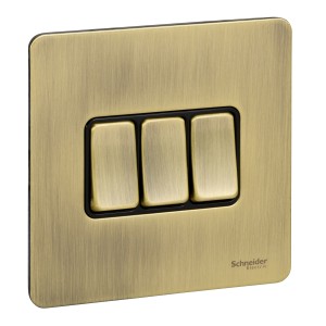 Schneider Ultimate Screwless flat plate - 1-pole 2-way switch - 3 gangs - antique brass GU1432BAB