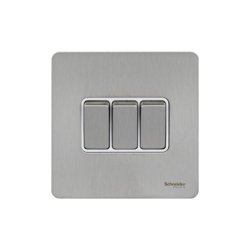 Schneider Electric Ultimate Screwless flat plate rocker plate switch 3 gangs stainless steel GU1432WSS