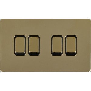 Schneider Electric Ultimate Screwless flat plate 1 pole 2 way plate switch 4 gangs brass GU1442BPB