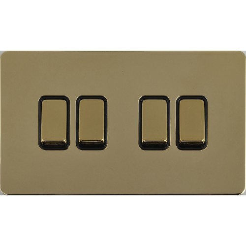 Schneider Electric Ultimate Screwless flat plate 1 pole 2 way plate switch 4 gangs brass GU1442BPB