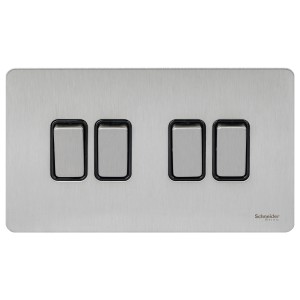 Schneider Electric Ultimate Screwless Flat Plate  2 way Plate switch  4 gangs stainless stl Bl GU1442BSS