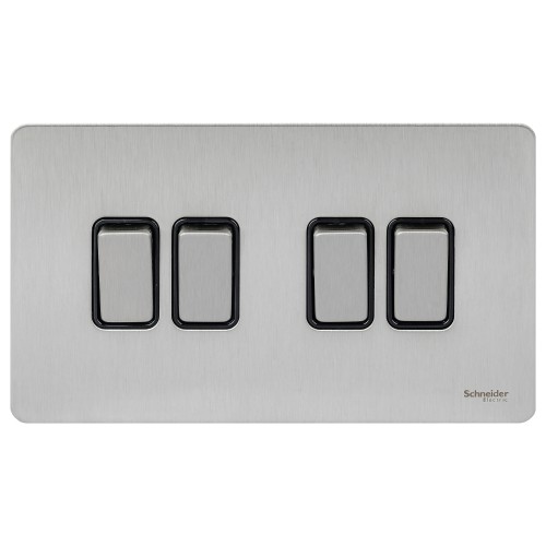 Schneider Electric Ultimate Screwless Flat Plate  2 way Plate switch  4 gangs stainless stl Bl GU1442BSS