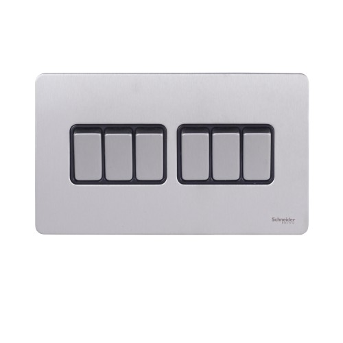 Schneider Ultimate Screwless Flat Plate 1-Pole 2-Way Switch, Screw Terminals, IP20, Stainless Steel GU1462BSS