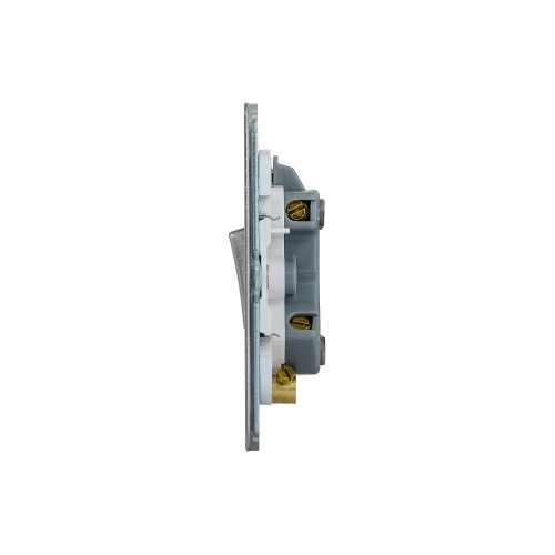 Schneider Ultimate Screwless Flat Plate Switch, 20A, 2-Pole, Neon, White & Stainless Steel GU2411WSS
