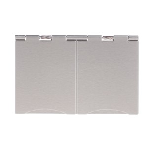 Schneider Ultimate Flat Plate Double Socket Outlet, 13A, 2P+E, BS1363, Lid, White & Stainless Steel GU3252WSS