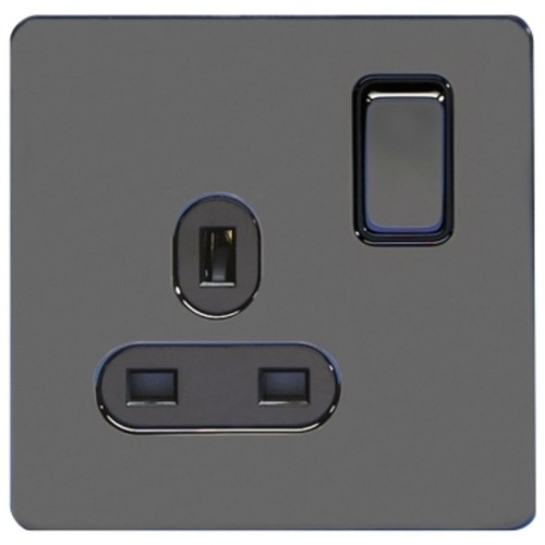Schneider Electric Ultimate Switched socket screwless flat plate 1P screw terminal IP20 black nickel GU3410BBN