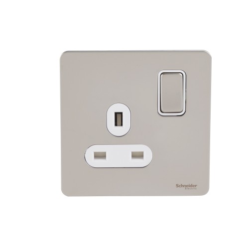 Schneider Electric Ultimate Switched socket Screwless flat plate 1P screw terminal IP20 pearl nickel GU3410WPN