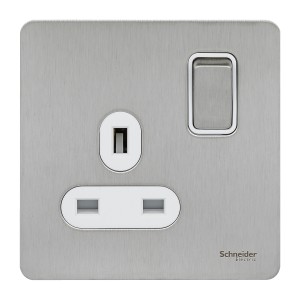 Schneider Electric Ultimate Screwless flat plate switched socket 1 gang stainless steel GU3410WSS