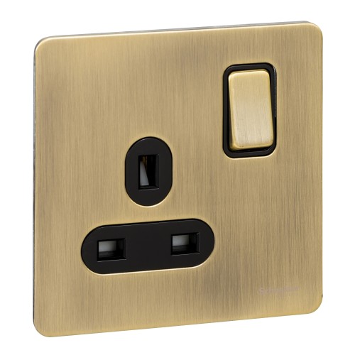 Schneider Electric Ultimate Screwless flat plate switched socket 1 gang  antique brass GU3410BAB