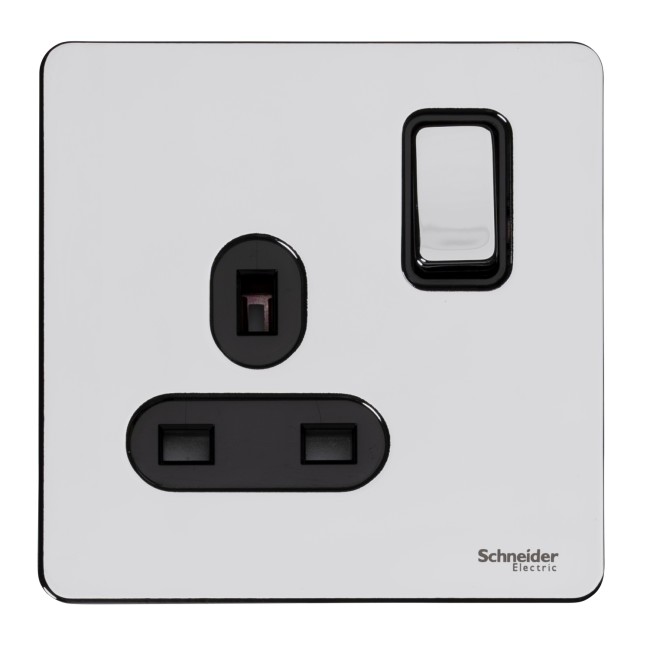 Presa Elettrica Singola Schneider Electric Ultimate Low Profile 13A Cromata Lucida Con Inserti Neri - GU3510BPC