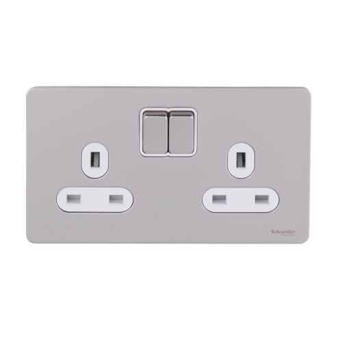 Schneider Ultimate Screwless flat plate - switched socket - 2P - 2 gangs - pearl nickel GU3420DWPN