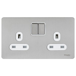 Schneider Ultimate Screwless flat plate - switched socket - 2 gangs - stainless steel GU3420WSS