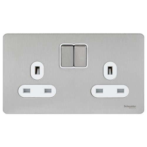 Schneider Ultimate Screwless flat plate - switched socket - 2 gangs - stainless steel GU3420WSS