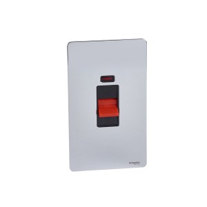 Schneider Ultimate Screwless Flat Plate Switch, 45A, 2-Pole, Neon, Black & Chrome GU4421BPC