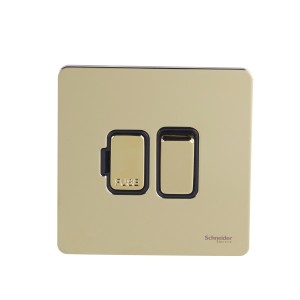 Schneider Switch-Disconnector-Fuse, Ultimate Screwless Flat Plate, 13A, Black & Brass - GU5410BPB