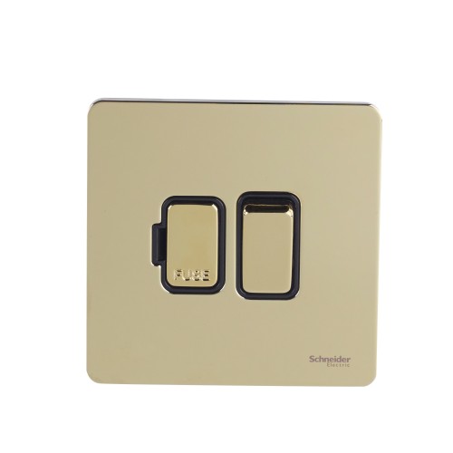 Schneider Switch-Disconnector-Fuse, Ultimate Screwless Flat Plate, 13A, Black & Brass - GU5410BPB