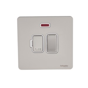 Schneider Electric Ultimate Screwless flat plate  switched fused connection neon pearl nickel GU5411WPN