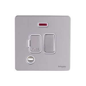 Schneider Electric Ultimate Screwless flat plate  switched fused connection neon pearl nickel GU5414WPN