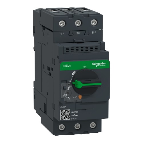 Schneider Motor circuit breaker, TeSys GV3, 3P, 48-65 A, thermal magnetic, EverLink terminals GV3P65
