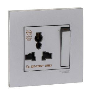 Schneider Electric Vivace 13A 250V 1Gang 3Pin Dolly Switched Universal Socket Al Silver KB113LS_AS