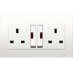 Schneider Electric Vivace 13A 250V Twin Gang Double Pole Large Dolly Switched Socket with Neon KB25LDN