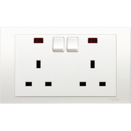 Schneider Electric Vivace 13A 250V Twin Gang Switched Socket with Neon KB25N