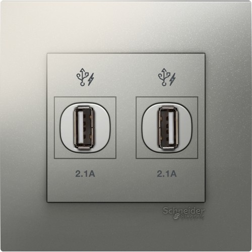 Schneider Electric Vivace  2 x 2.1A USB Charger  Aluminium Silver KB32USB_AS