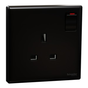 Schneider Electric Vivace E 13A 250V Switched Socket 1 Gang Black | British Standard Wall Power Socket
