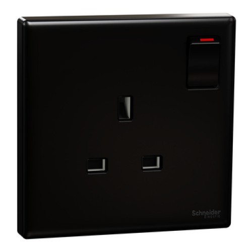Schneider Electric Vivace E 13A 250V Switched Socket 1 Gang Black | British Standard Wall Power Socket