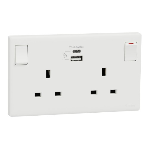 Schneider Electric Vivace 1 Gang Switched Socket with USB A + C ports KBNT25USB_WE Schneider Electric Vivace 1 Gang Switched Socket with USB A + C ports KBNT25USB_WE