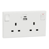 Schneider Vivace E 13A 2 Gang Switched Socket with USB A+C White