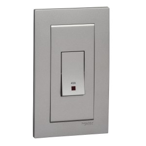 Schneider Electric Vivace 45A 250V Twingang Vertical Double Pole Switch with Neon Aluminium Silver KBT31VDR45N_AS