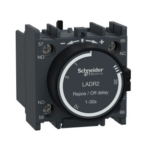 Schneider Time delay auxiliary contact block, TeSys D, 1NO   1NC, off delay 1-30s, front, screw clamp terminals LADR2
