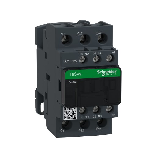 Schneider Electric Contactor TeSys Deca 3P(3 NO) AC-3/AC-3e 0 to 440V 25A 24VAC 50/60Hz coil LC1D25B7