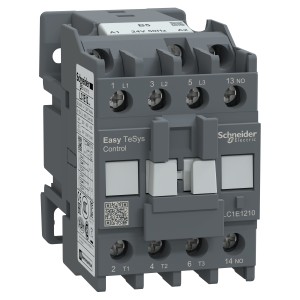 Schneider Contactor,Easy TeSys Control,LC1E,3P(3NO),AC-3,<=440V,12A,24V AC coil,50Hz,1NO auxiliary contact LC1E1210B5