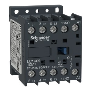 Schneider TeSys K contactor - 3P - AC-3 <= 440 V 9 A - 1 NO aux. - 220...230 V AC coil LC1K0910M7