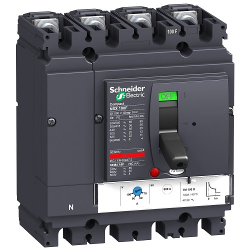 Schneider Electric ComPact NSX100F Circuit breaker 36kA/415VAC TMD trip unit 16A 4 poles 3d LV429647