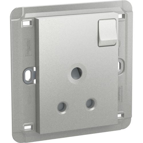 Schneider Unica - 1 gang socket-outlet with switch - 2P+E European - 5 A 250 V AC - alumin MGU5.017.30