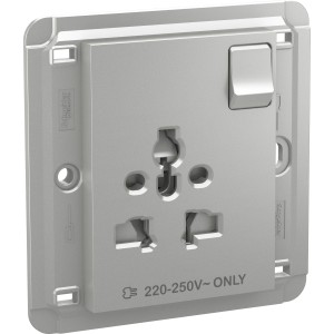 Schneider Unica - switched socket - 2P + E European - 13 A 250 V - aluminium MGU5.049.30