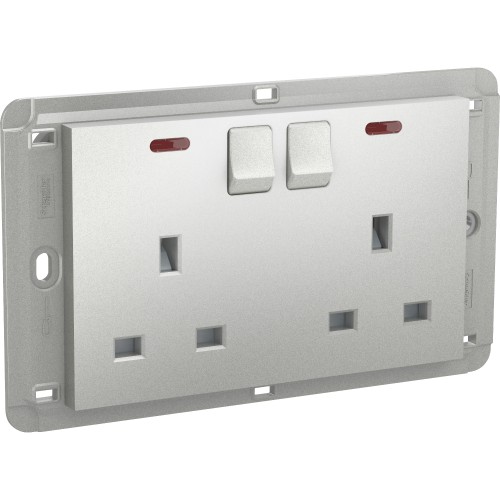 Schneider Unica - 2 switched socket - 2P+E European - 13 A 250 V AC - aluminium MGU5.066.30