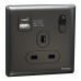 Schneider Electric Switched socket with USB, Unica X, 13A, 250V, 2 pole, type A+C, 21W, NUX15DACQUS_DG