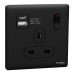Schneider Electric Switched socket with USB, Unica X, 13A, 250V, 2 pole, type A+C, 21W, jet black - NUX15DACQUS_JB