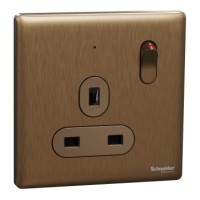 Schneider Electric Switched socket, Unica X, 13A, 250V, 1 gang, 2 pole, with LED, dark bronze, NUX15DN_DB
