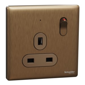 Schneider Electric Switched socket, Unica X, 13A, 250V, 1 gang, 2 pole, with LED, dark bronze, NUX15DN_DB