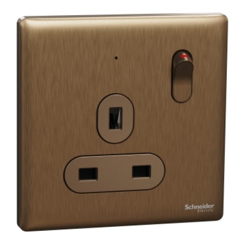 Schneider Electric Switched socket, Unica X, 13A, 250V, 1 gang, 2 pole, with LED, dark bronze, NUX15DN_DB