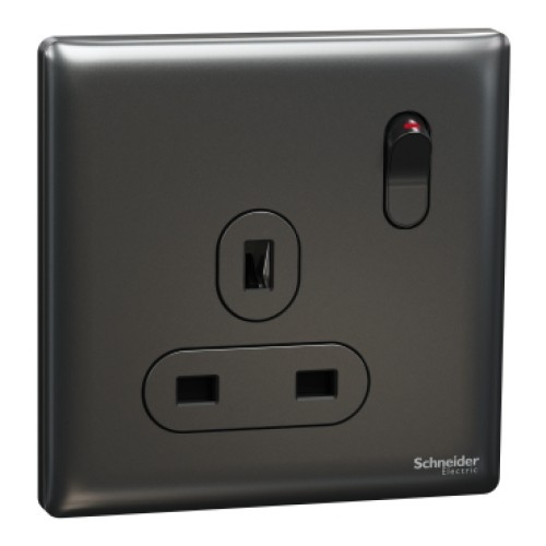 Schneider Unica X Switched socket, 13A, 250V, 1 gang, dark grey NUX15_DG